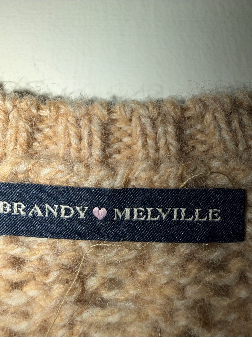 Oversized Brandy Melville Tan Cable-Knit Crewneck Sweater - Picture 2 of 4